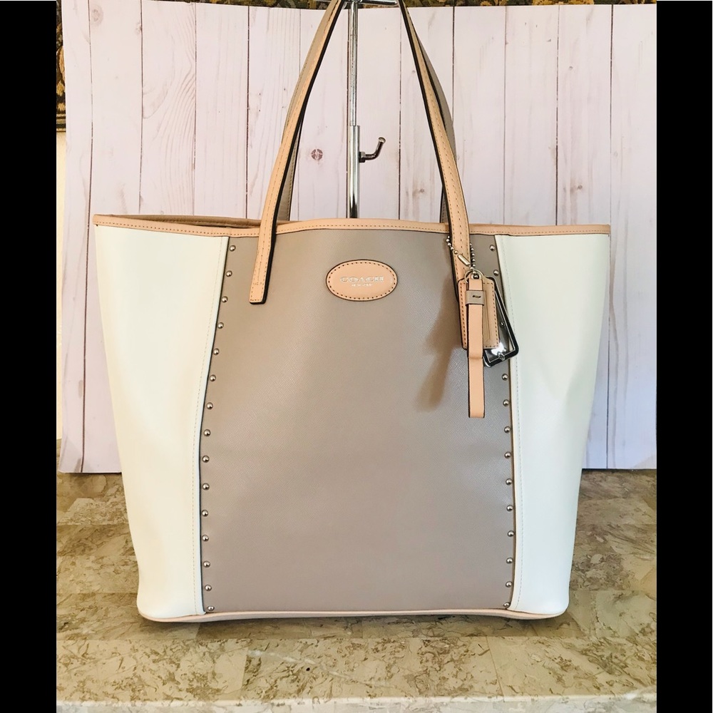 🌸🥀🌻XL COACH METRO COLOR BLOCK STUDDED TOTE BAG - Picture 1 of 8